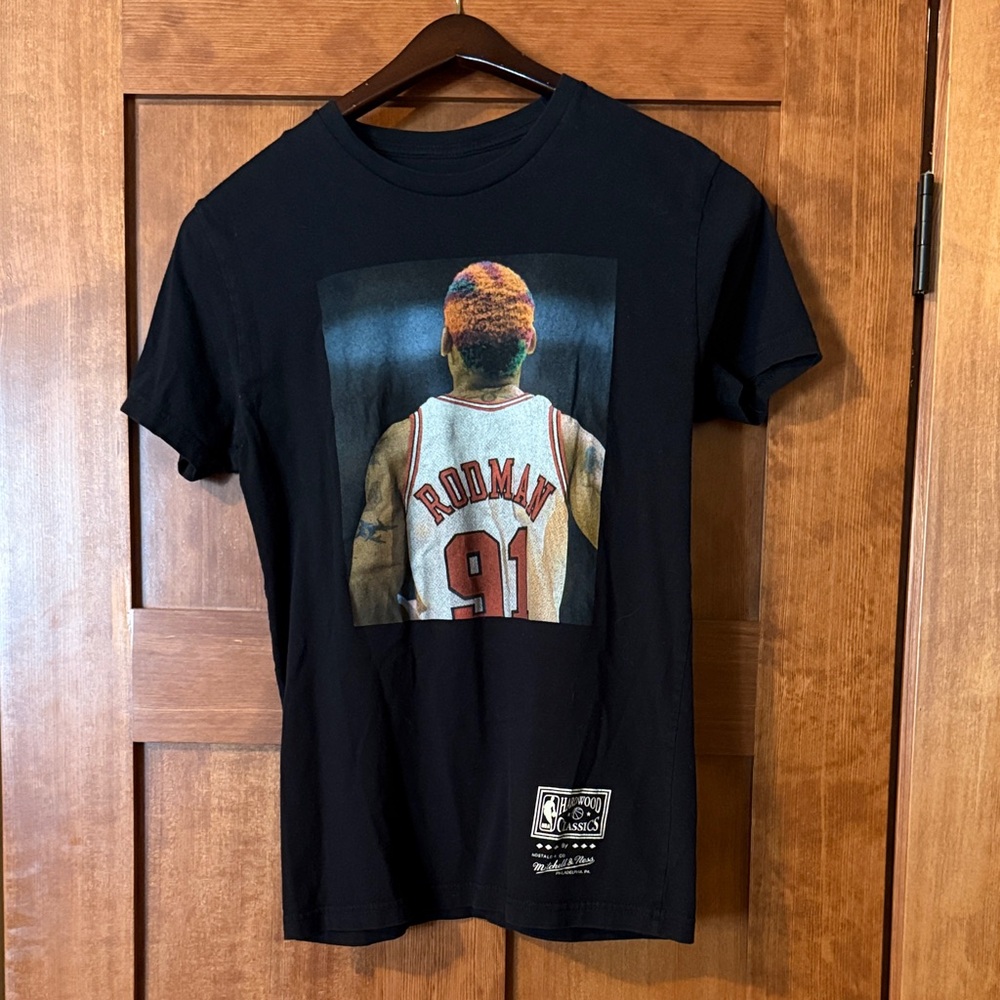 Mitchell & Ness Black Graphic Tee with Dennis Rodman Design
